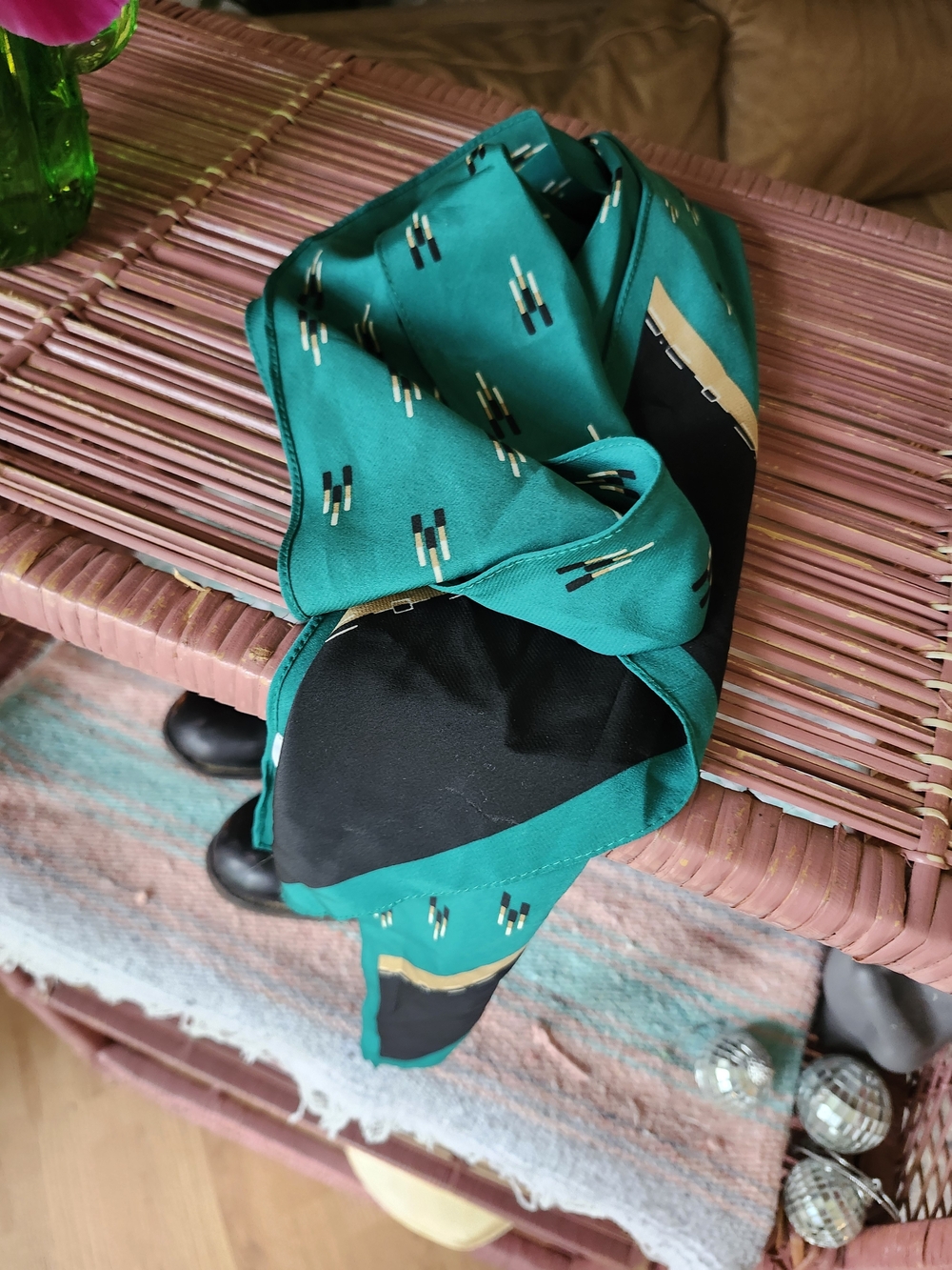 Vintage Teal & Black Long WESTERN Scarf